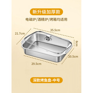Tuojin german imported quality stainless steel grilled fish plate 316 food grade thickened rectangular household induction cooker grilled fish special steel 316 newly upgraded thickened deep plate 36cm medium + (tempered glass