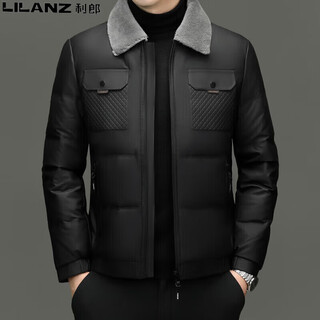 Короткий мужской пуховик lilanz, новинка 2025 года, зимняя теплая утолщенная мужская куртка среднего возраста с воротником из овечьей шерсти, черная fsm-2373 xl 180