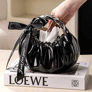 Fantasy creative light luxury tissue box home living room desktop dining table bedroom paper box coffee table storage ornaments black-silver handle bag ceramic tissue box
