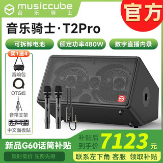 Music knight t2 pro outdoor live broadcast karaoke audio instrument playing and singing band internet celebrity road performance saxophone electric blowpipe speaker g60 dual wireless microphone + t2pro audio