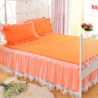 Pickup cat korean lace bedskirt single piece princess style simmons bedspread spring and autumn 121518m protective cover orange romantic full house bedskirt three-piece set 200cmx220cm
