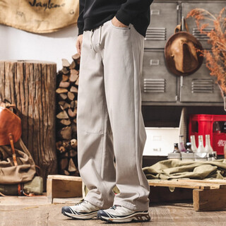 Jay leno american retro casual pants men's plus velvet loose 2025 new lyocell drape straight pants men's autumn and winter trousers light gray 28 suitable for 95-110jin jin equals 0.5 kg