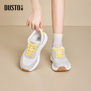 Dusto dadong sports casual shoes women's shoes spring new flat mid-heel lace-up round toe material collage c1341 beige 35
