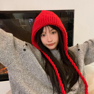 Shang xuan korean style autumn and winter baotou hat women's warm knitted hat woolen hat fashionable face small japanese trend big red one size