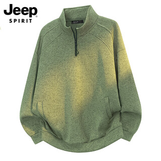 Jeep spirit jeep half-zip stand-up collar sweatshirt men's spring american men's long-sleeved top men's light green xl