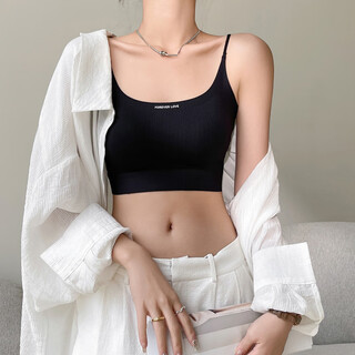 Carefully selected beautiful back spaghetti straps with padded all-in-one tube top, bottoming strap bra, women's underwear, inner top, black, one size fits all (suitable for weight 70-130 jin jin equals 0.5 kg