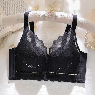 Urban beauty women's underwear women's small breast gathering top support anti-sagging breathable hole cup wireless lace bra elegant black 70b ab medium thick through cup