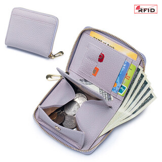 Other/other new genuine leather fashion multifunctional short clip women's japanese niche coin bag card holder rfid large capacity light purple
