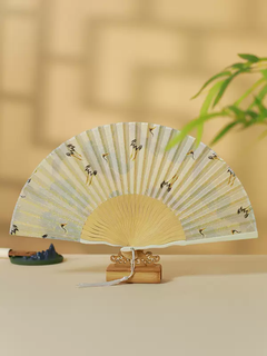 Yusen recalls the chinese style song huizong ruihe picture fan ancient style folding fan hanfu summer portable small fairy crane xiangyun female fan xianyunyehe white lacquer edge white bone