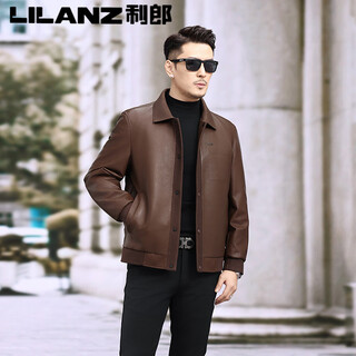 Lilanz winter men's knitted collar spliced pu leather down jacket middle-aged men's business fashion lapel short style light brown m 170