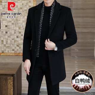 Pierre cardin mid-length woolen woolen coat men's korean style white duck down windbreaker winter thickened down casual woolen coat black down liner l (115~130jin jin equals 0.5kg)