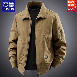Romon 2025 spring, autumn and winter new pilot cotton work jacket fashionable men's loose casual american retro jacket camel l recommended 115-130 jin jin equals 0.5 kg wear