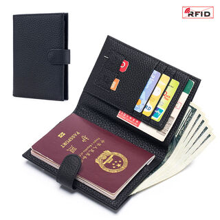 Anti-theft brush, study abroad travel passport bag, card bag, multi-functional storage document bag, passport holder, women's wallet, black