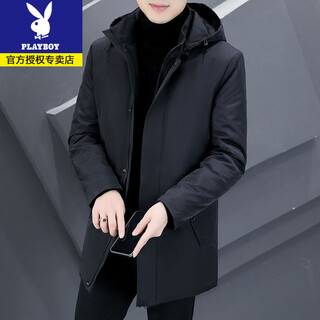 Playboy's new winter high-end mid-length down jacket men's removable hooded thickened slim-fit cotton coat for young and middle-aged people black removable hood l recommendation 110-130jin jin is equal to about 0.5 kg