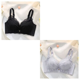 Tingmei (gracwell) tingmei underwear women's small breasts push up to show the size of the pull-up support to prevent sagging and shrink the secondary breasts without wire rings adjustable bra black + roland purple / two pieces in total s recommended 70/32ab cup