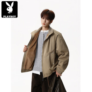 Playboy (playboy) american stand-up collar flight jacket cotton coat men's winter new high street design trendy brand thickened warm cotton coat khaki xl recommended 130-150jin jin equals 0.5 kg