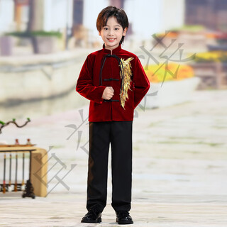 Children's chorus costumes performance costumes primary school students may fourth youth poetry recitation costumes chinese style dresses new year's day performance costumes red men's suit pants + top 130 cm