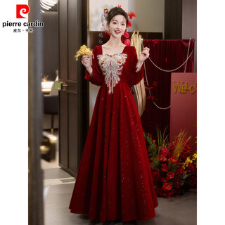 Pierre cardin large size toast wear 2026 new bride wedding home temperament high-end winter burgundy engagement dress burgundy 081 m (bust 85, waist 68) (100jin jin is equal to 0.5kg 110jin jin is equal to 0.5kg
