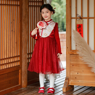 Hanada aya has more than enough every year, new chinese style girls' dress, festive new year's greeting dress, autumn and winter thickened children's skirt, winter clothing