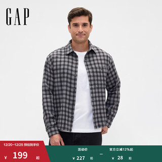 Gap men's 2025 autumn new flannel pure cotton loose lapel shirt long sleeve top us version 799393 gray plaid s us size m asian size 175/92a