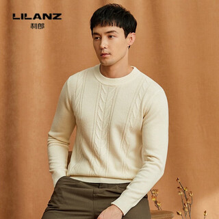 Lilan autumn and winter new men's pure woolen sweater round neck thickened bottoming sweater pullover bottoming sweater loose rhombus white thickened xl