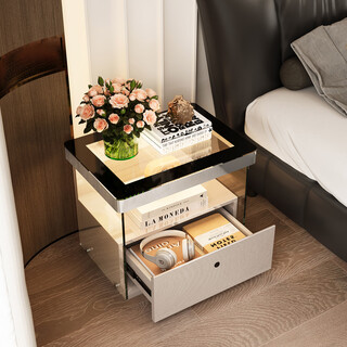 Impressive bedroom bedside table light luxury and high-end 2025 new safe with lock modern simple storage cabinet 0.55m/italian light luxury/fingerprint lock/mirror paint