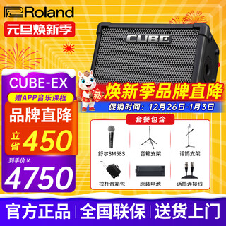 Roland speaker audio cube street ex guitar playing and singing outdoor live broadcast and internal recording portable roadshow stage performance ex + shure 58s + double stand + bag + original battery