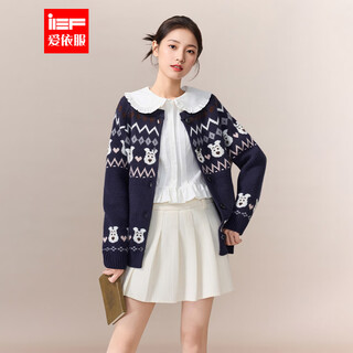 Ief/aiyifu 2025 autumn and winter new korean style fashion niche design jacquard versatile woolen medium jacket navy one size