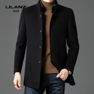 Lilan brand wool jacket men's stand collar tunic suit dad woolen jacket chinese style removable fur collar liner black 14xl (195)