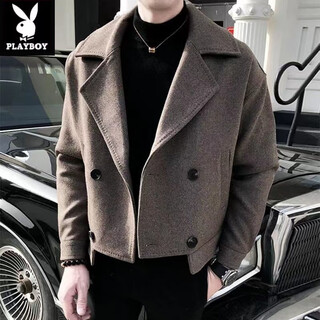 Playboy (playboy) lapel windbreaker men's 2025 new autumn and winter woolen coat men's trendy versatile handsome woolen coat coat brown xl 130-140jin jin equals 0.5 kg