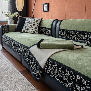 Yimi 2025 new style medieval style chenille sofa cushion, universal for all seasons, fixed, non-slip, light luxury cover cushion, elegant - green 70cm*70cm