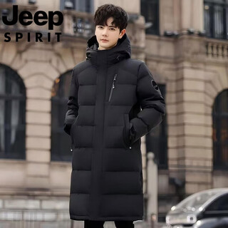 Jeep jeep international brand mid-length down jacket men's winter 2025 new couple hooded warm casual jacket black m 80-115jin jin equals 0.5kg can be worn