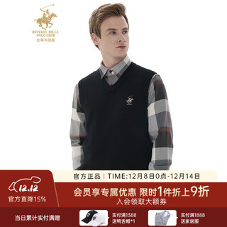 比华利保罗秋冬新款马甲背心男微弹舒适羊毛保暖男士V领外套 黑色 L