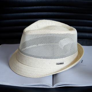 Tochino high-end japanese mesh sun protection hat, spring and summer jazz hat, men's casual hollow straw hat, middle-aged and elderly hat, beige, regular size m (55-57.5cm) with windproof rope