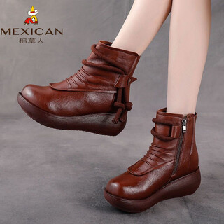 Scarecrow's new martin boots soft sole warm winter women's shoes cold-proof thick sole fashionable women's shoes platform sole women's shoes autumn and winter brown single lining 41