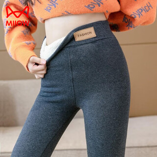 Miiow 100 wool thermal pants sherpa bottoming for women plus velvet thickening winter outer wear large size high waist slimming dark gray pure/cotton sherpa - l 80-120jin jin equals 0.5 kg