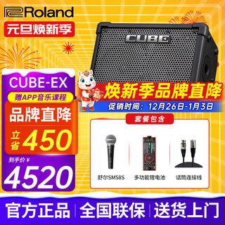 Roland speaker audio cube street ex guitar playing and singing outdoor live broadcast internal recording portable roadshow stage performance ex + multifunctional lithium battery + shure sm58s microphone
