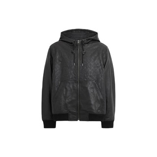 Coach ss solid color zipper pocket hooded casual leather jacket men's black black s