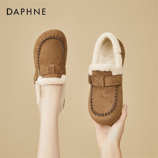 Daphne daphne birkenstock shoes women's velvet warm cotton shoes 2025 winter new retro versatile flat bottom inner height bean loafers caramel color velvet inner increase 1.5cm heel height 1.5cm 36 (230mm) standard size