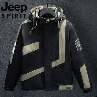 Jeep jeep international brand winter down jacket men's hooded thickened short sports cotton clothes loose cotton jacket black m 90-115