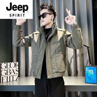 Jeep spirit design stand collar down cotton jacket men's winter handsome workwear short cotton coat 2025 new men's winter jacket military green m recommended 90-110jin jin equals 0.5 kg