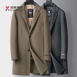 Kbxng jinba 2025 winter men's mid-length double-sided woolen wool coat coat middle-aged business men's down jacket brown camel l (175)