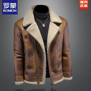 罗蒙（ROMON）漫威毒液皮毛一体夹克外套男冬季新款加绒加厚皮衣羊羔绒皮袄棉衣 咖啡色 M