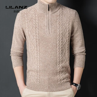 Lilan pure wool zipper turtleneck thickened sweater for men autumn and winter new youth casual twist solid color warm top, wheat color thickened 14xl (180)
