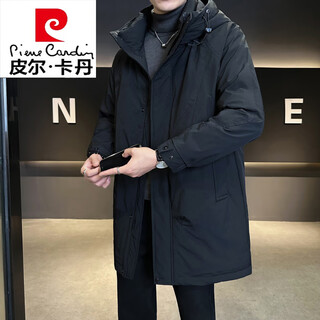 Pierre cardin mid-length men's down jacket winter 2026 new hooded thickened trendy brand men's winter windbreaker jacket black xl 120-140jin jin equals 0.5 kg