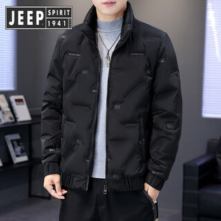 Jeep spirit jeep thin down jacket men's 2025 winter trend versatile warm white duck down thickened stand collar casual outerwear 215 black l