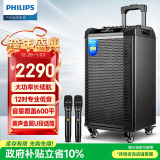 Philips (philips) sd180t 12-inch square dance speaker outdoor stage high-power mobile portable trolley speaker wireless bluetooth high volume karaoke with dual microphone microphone
