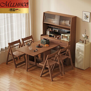 Mllhhco all solid wood folding dining table and sideboard integrated restaurant wall high storage cabinet small apartment plus dining table table wine cabinet walnut color 1.2m sideboard + dining table + 4 chairs with free power track