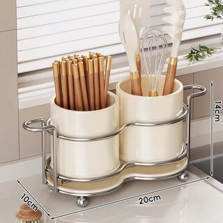 Fat donglai's same style chopstick tube ins style tableware chopstick tube draining and mildew-proof kitchen chopstick tube chopstick cage spoon shovel storage cream double round chopstick tube short style