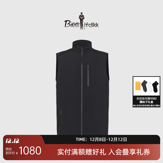 比音勒芬【功能性面料】春秋季男士休闲背心运动工装风弹力透气立领马甲 07黑色 XL